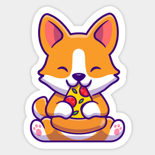 Cute Corgi Dog Eating Pizza Sticker